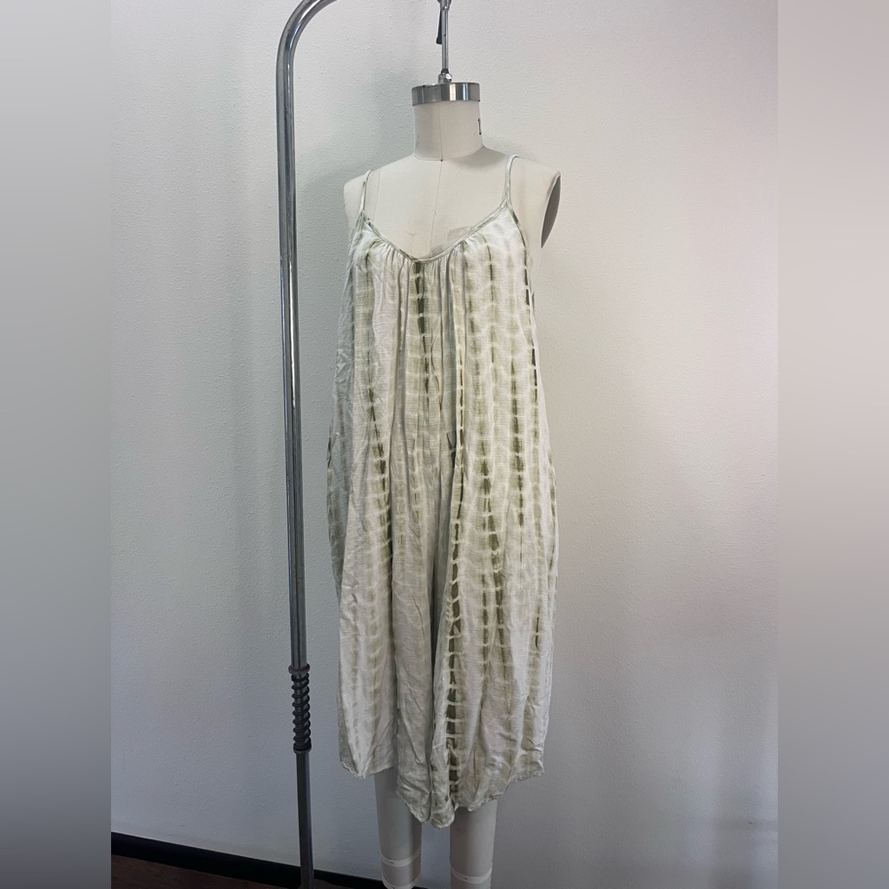 Mahina Light Green and White Textured Romper